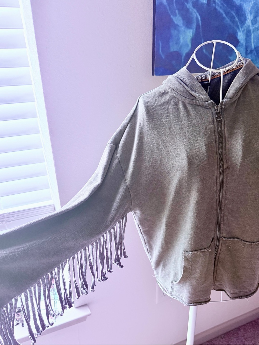 Fringe Sleeve Zip-Up Hoodie